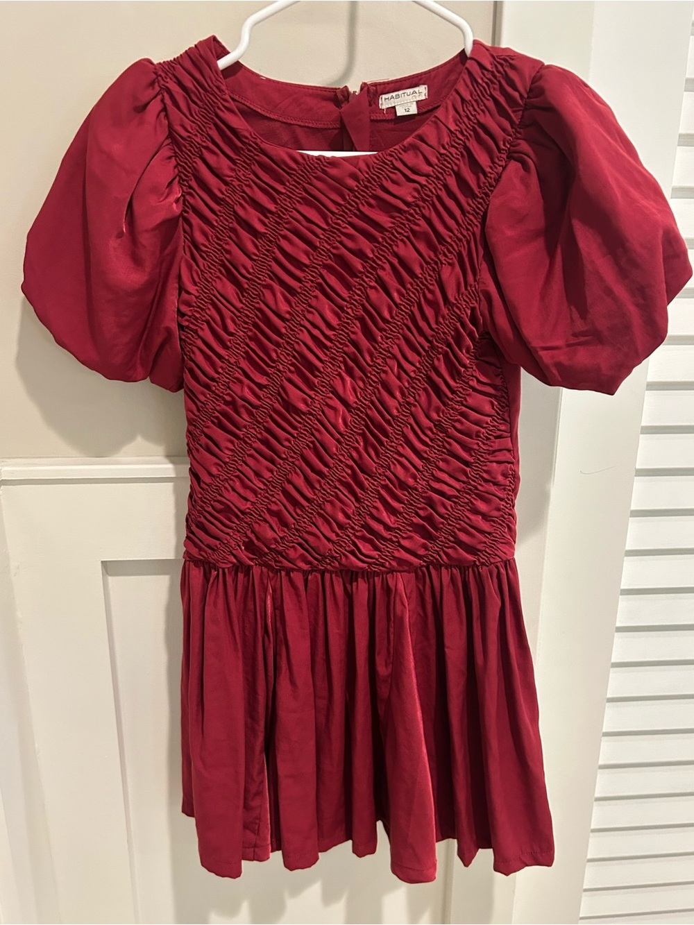 Havitual Girls' Red Puff-Sleeve Smocked Dress